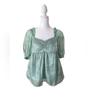 Altard State Mint Green Puff Sleeve Blouse Size Small